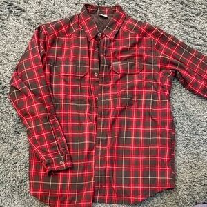 Men's Columbia Red and Black Plaid fleece lined heavy shirt